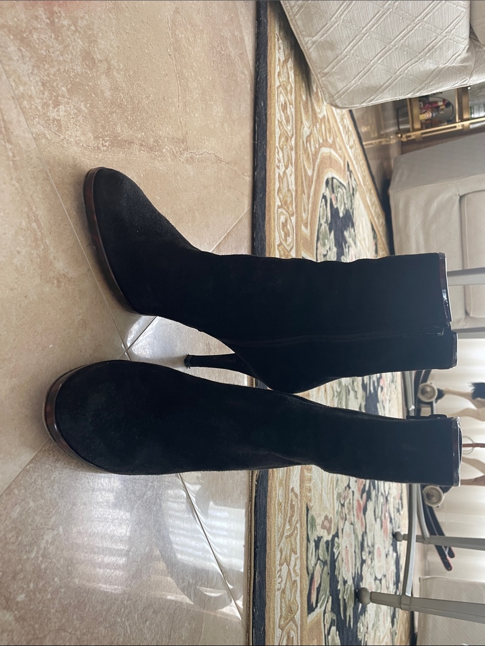 Stuart Weitzman Black Suede Knee-High Stiletto Booties